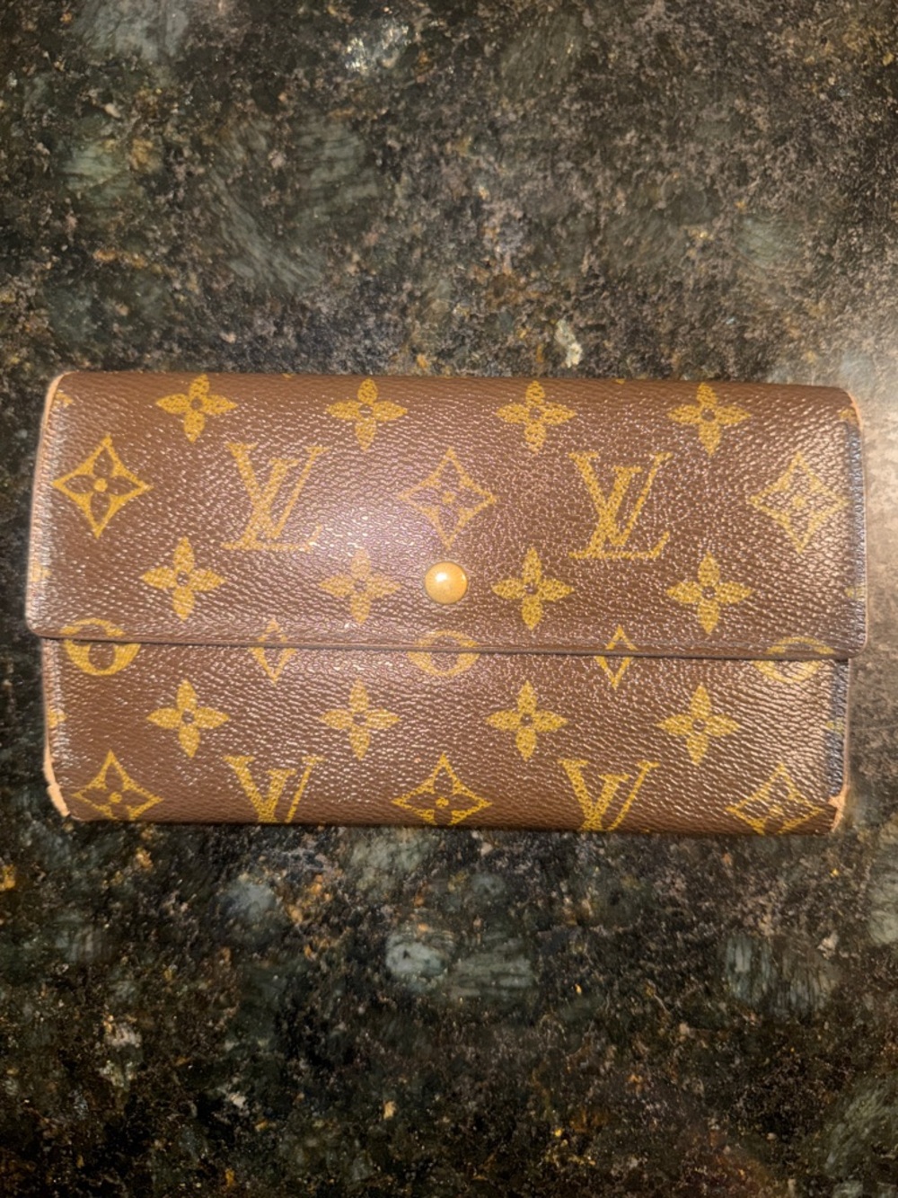Louis Vuitton Brown Monogram Canvas Continental Wallet with Gold Accents